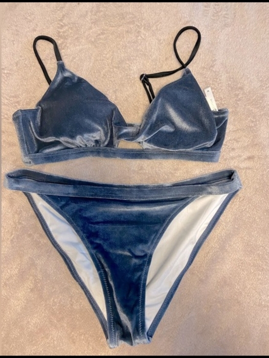 Cupshe Other - Cupshe Velvet-Look Gray- Blue Two-Piece Bikini Set Size Large